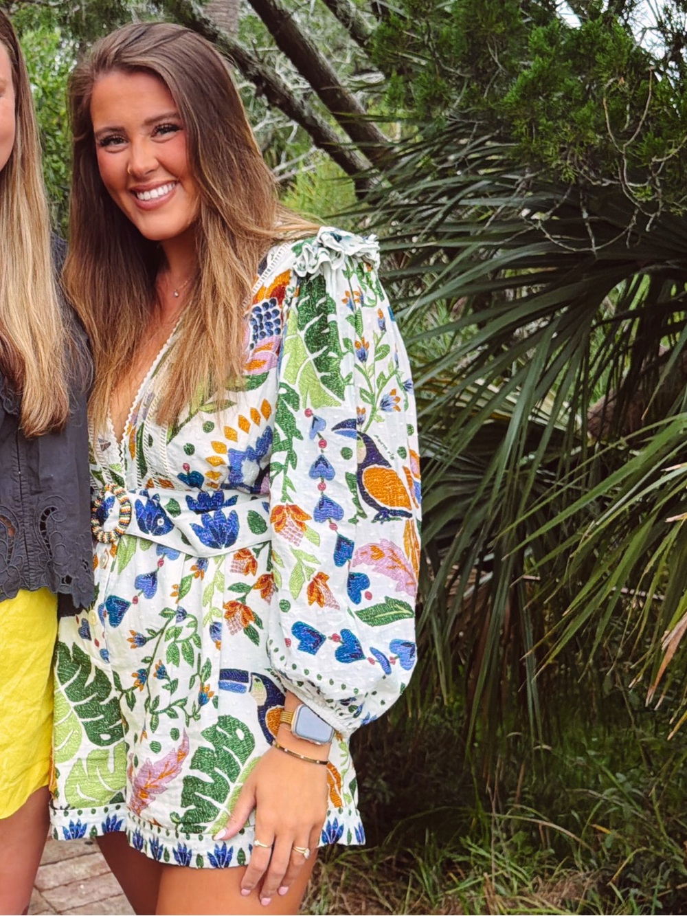 FARM Rio Cream Tunic Romper with Green, Blue and Orange Botanic Embroidery - Picture 2 of 2